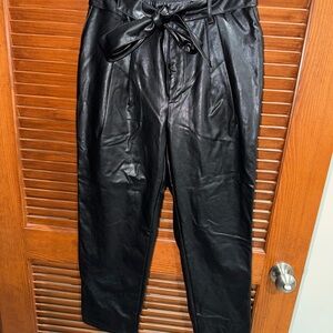NWT Express Black Tie-Waist Faux Leather Trousers